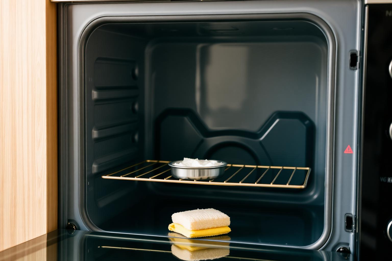 Clean oven interior with a baking soda paste bowl