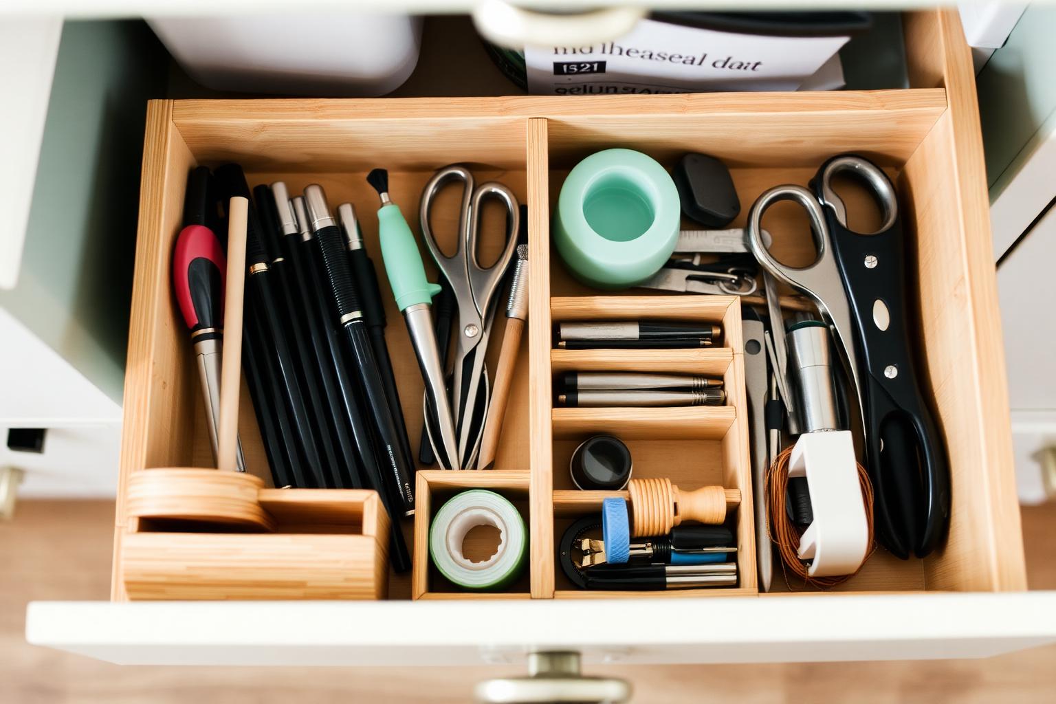 Neatly divided kitchen drawer with small organizers
