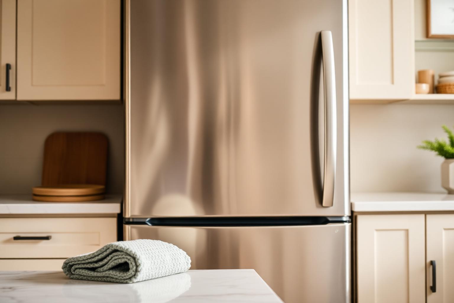 A gleaming stainless steel refrigerator with no fingerprints or streaks