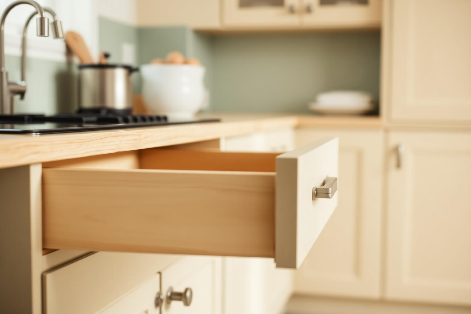 Drawer being smoothly pulled open with hand visible
